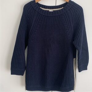 J. Crew Navy Cotton Knit Fisherman Crew Neck Sweater Beige Zipper Detail S